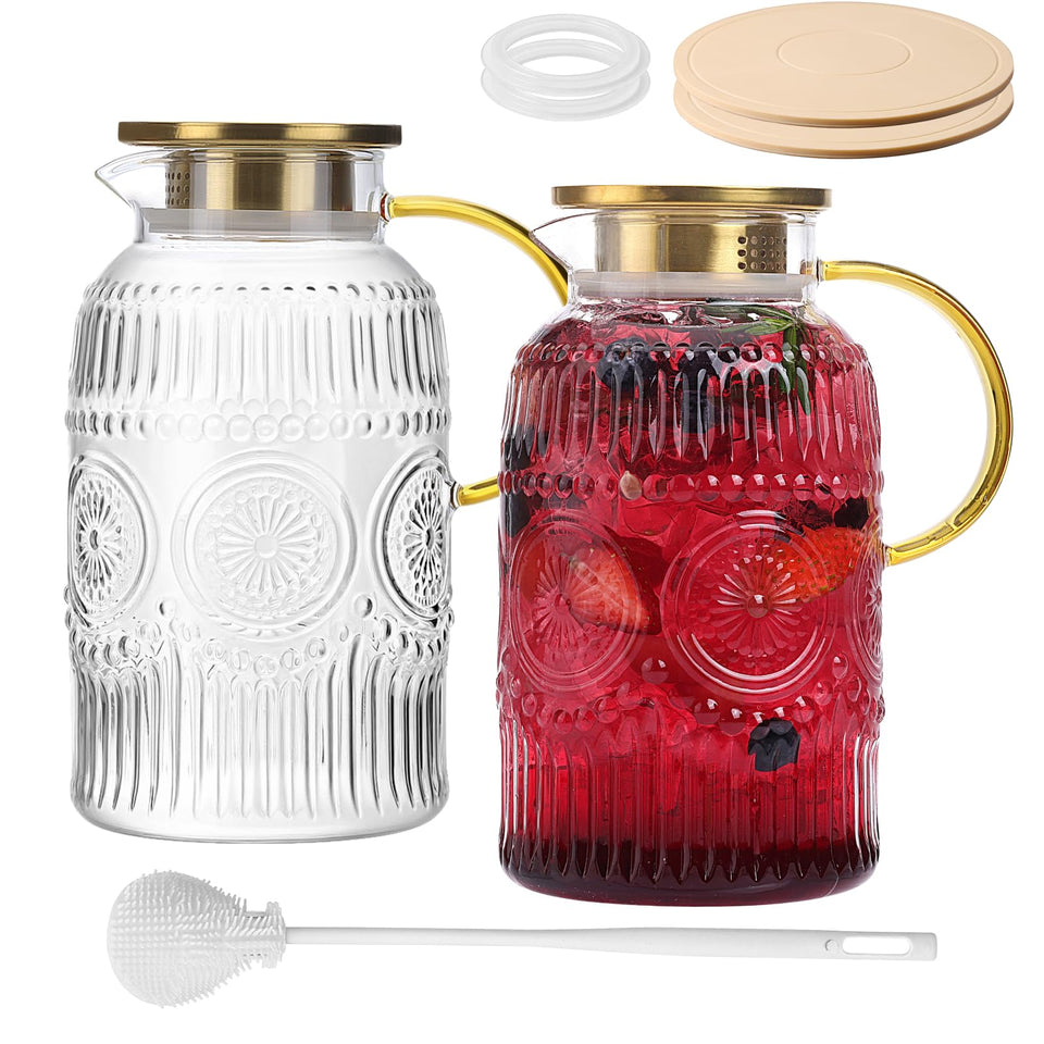 Moretoes 2L pitcher with lid for spill-free fridge use.