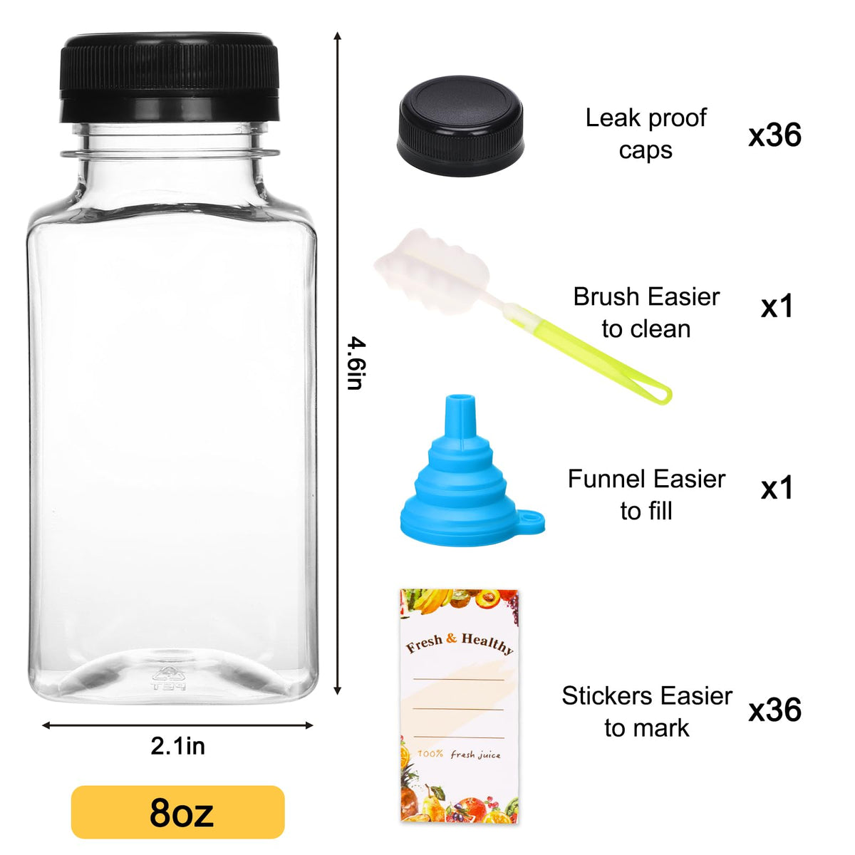 Moretoes 36-pack juice bottles with lids for on-the-go beverages.