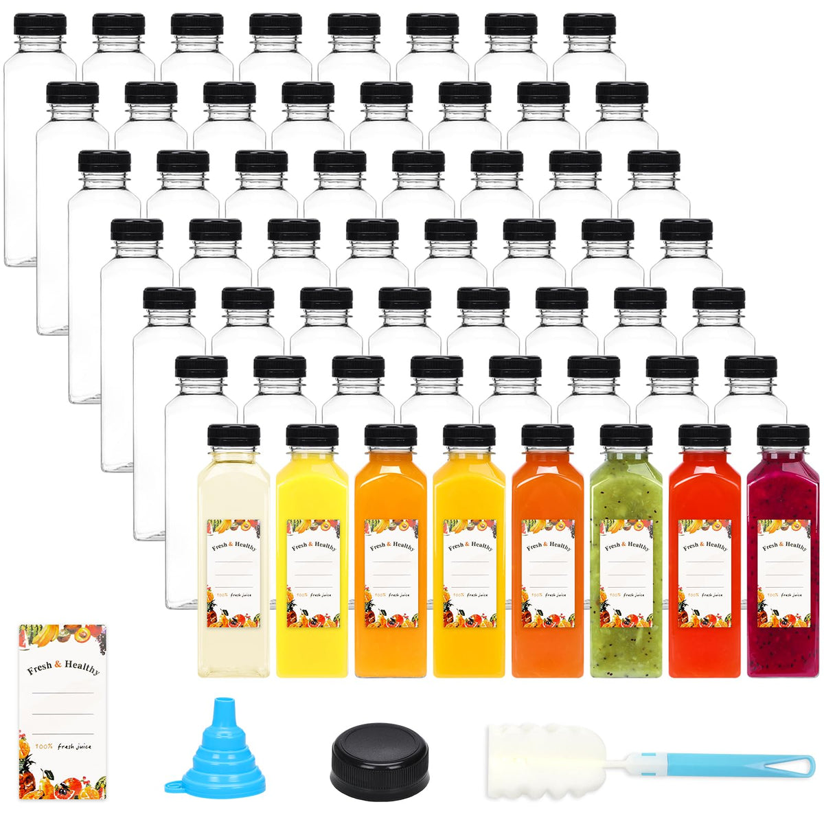 Moretoes 56pc 16oz bottles with caps for organized beverage prep