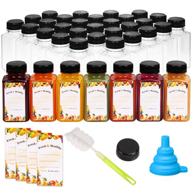 Moretoes 8oz juice bottle close-up with cap showing leak-proof seal.