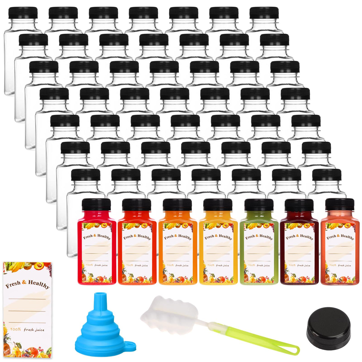 Moretoes 8oz juice bottle with cap shows clear contents for easy beverage tracking