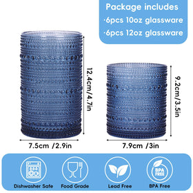 Moretoes blue hobnail glass texture closeup highlights embossed pattern.
