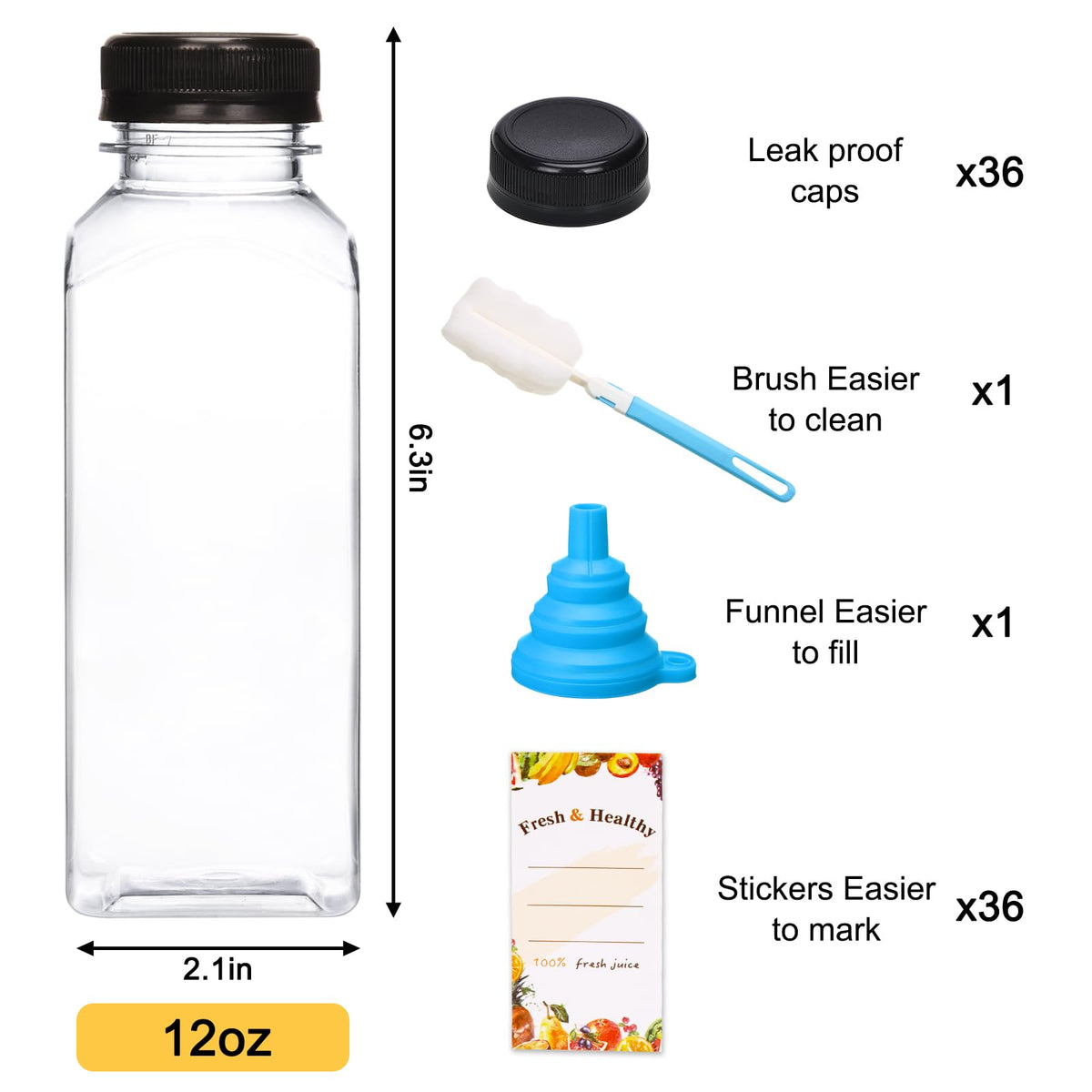 Moretoes bottles 36-pack shown front view ideal for bulk juice and smoothie prep