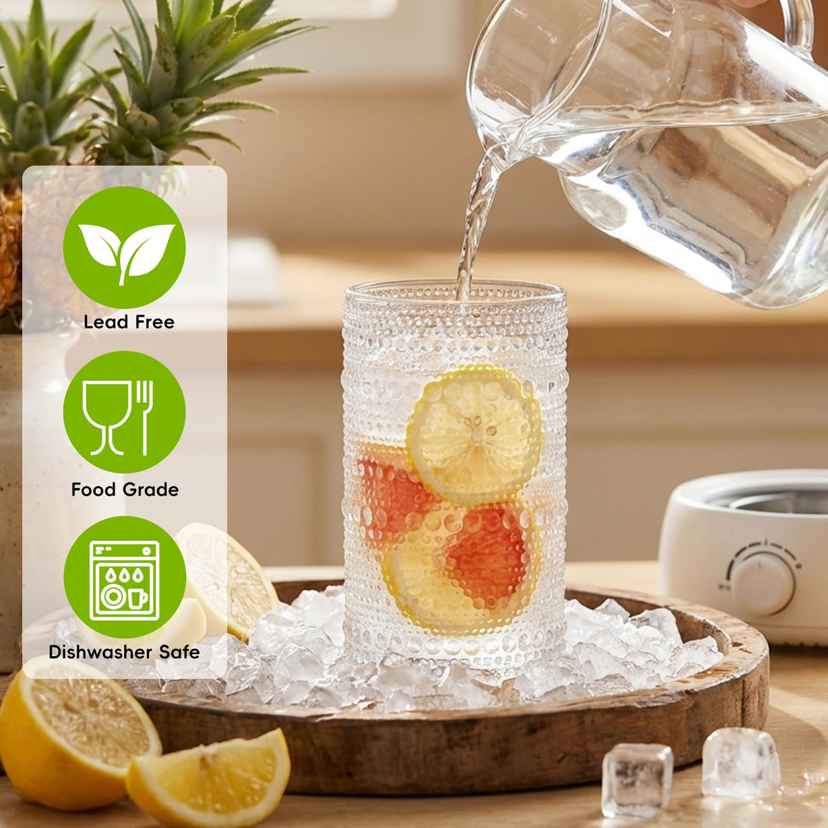 Moretoes dishwasher-safe glassware ensures easy cleaning and lasting clarity.