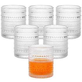 Moretoes hobnail 10oz glass set; durable, elegant Old Fashioned glasses for home bars.