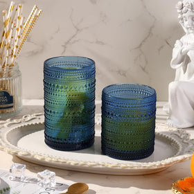 Moretoes hobnail blue old-fashioned 10oz glass ideal for cocktails and spirits.