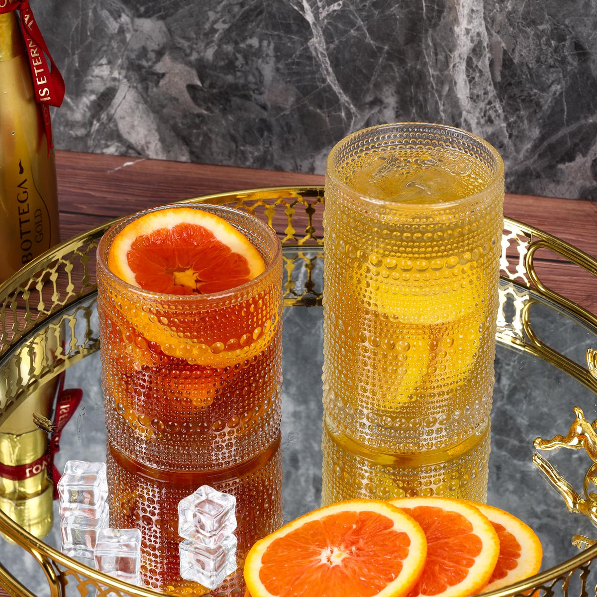 Moretoes hobnail cocktail 10oz glass shown for stylish mixed drinks