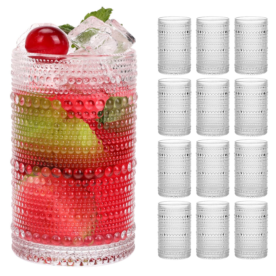 Moretoes hobnail glass set 12-pack 15oz for everyday entertaining.