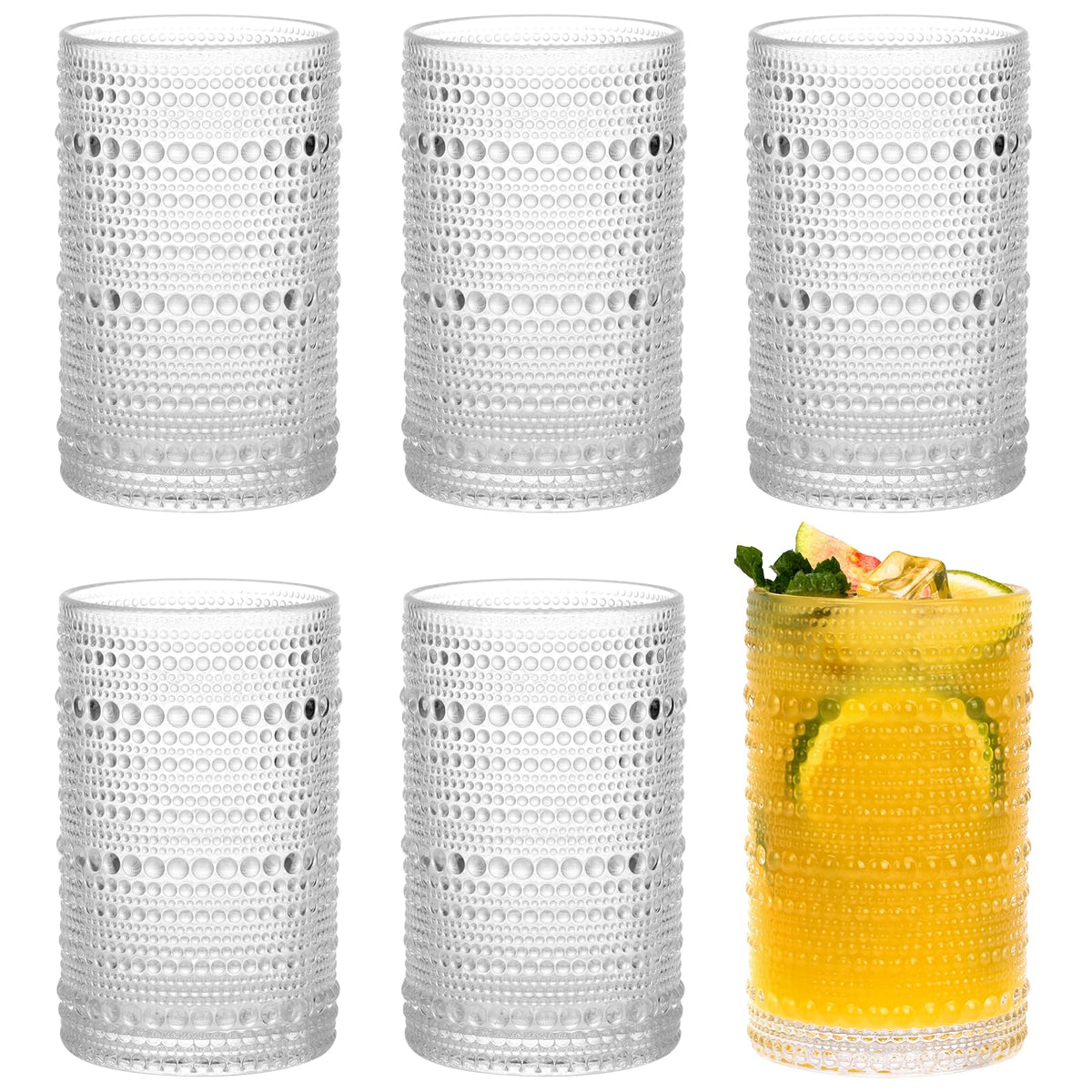 Moretoes hobnail glasses set of 6, 12oz for everyday water and entertaining.