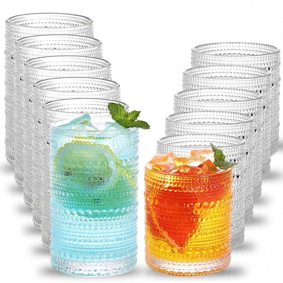Moretoes hobnail highball 12oz glass for cocktails and refreshing drinks.