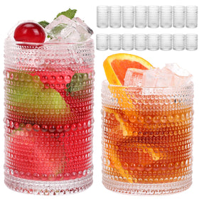 Moretoes hobnail highball 12oz glass with embossed texture for secure grip.