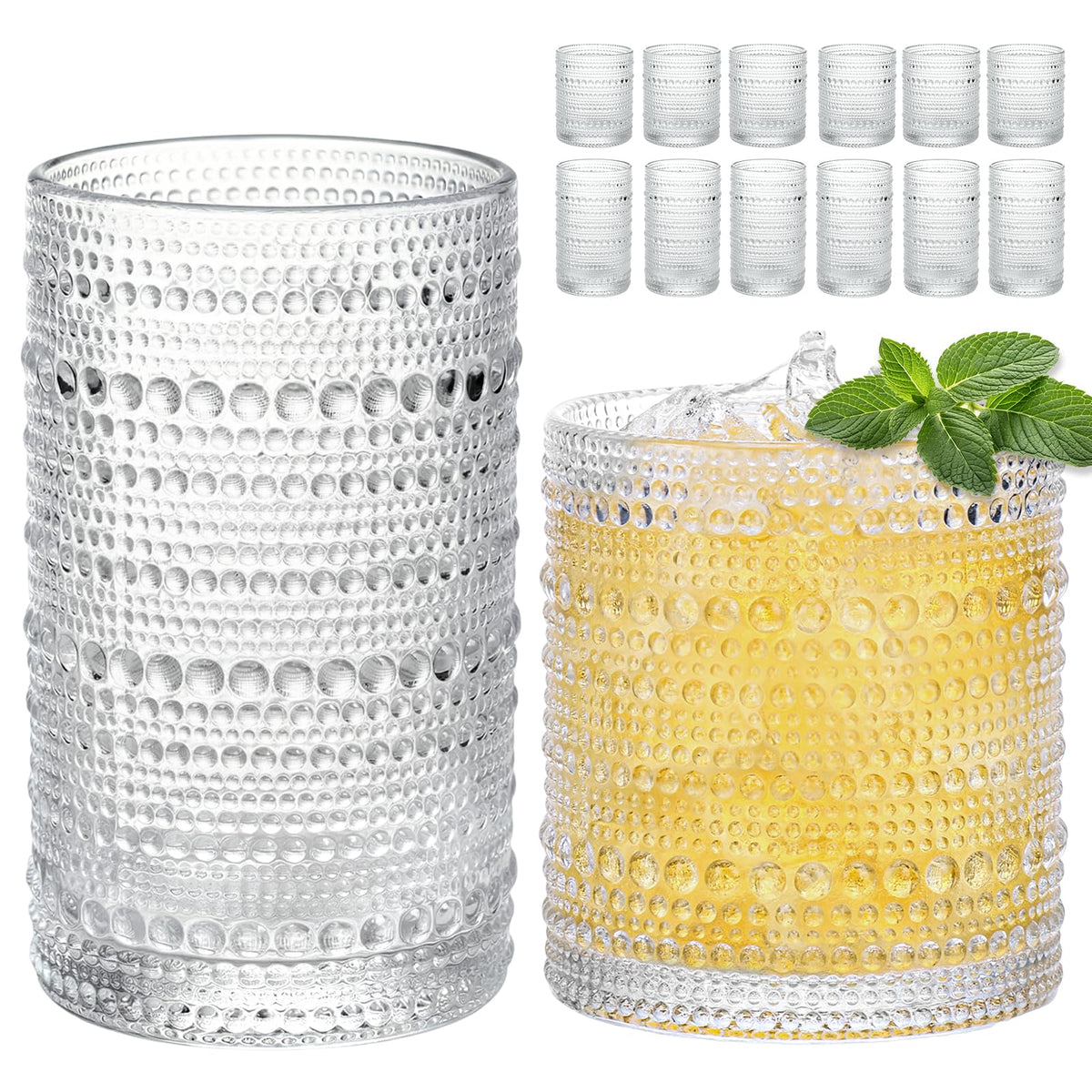 Moretoes hobnail highball glass with embossed texture for elegant entertaining