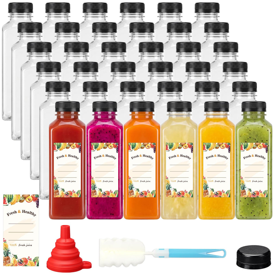 Moretoes 16oz clear juice bottle for smoothies and beverages.
