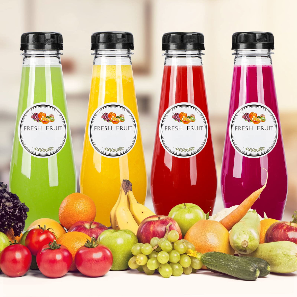 Moretoes juice bottle dimensions 12oz and 7.3 inches, ideal for portable beverages.
