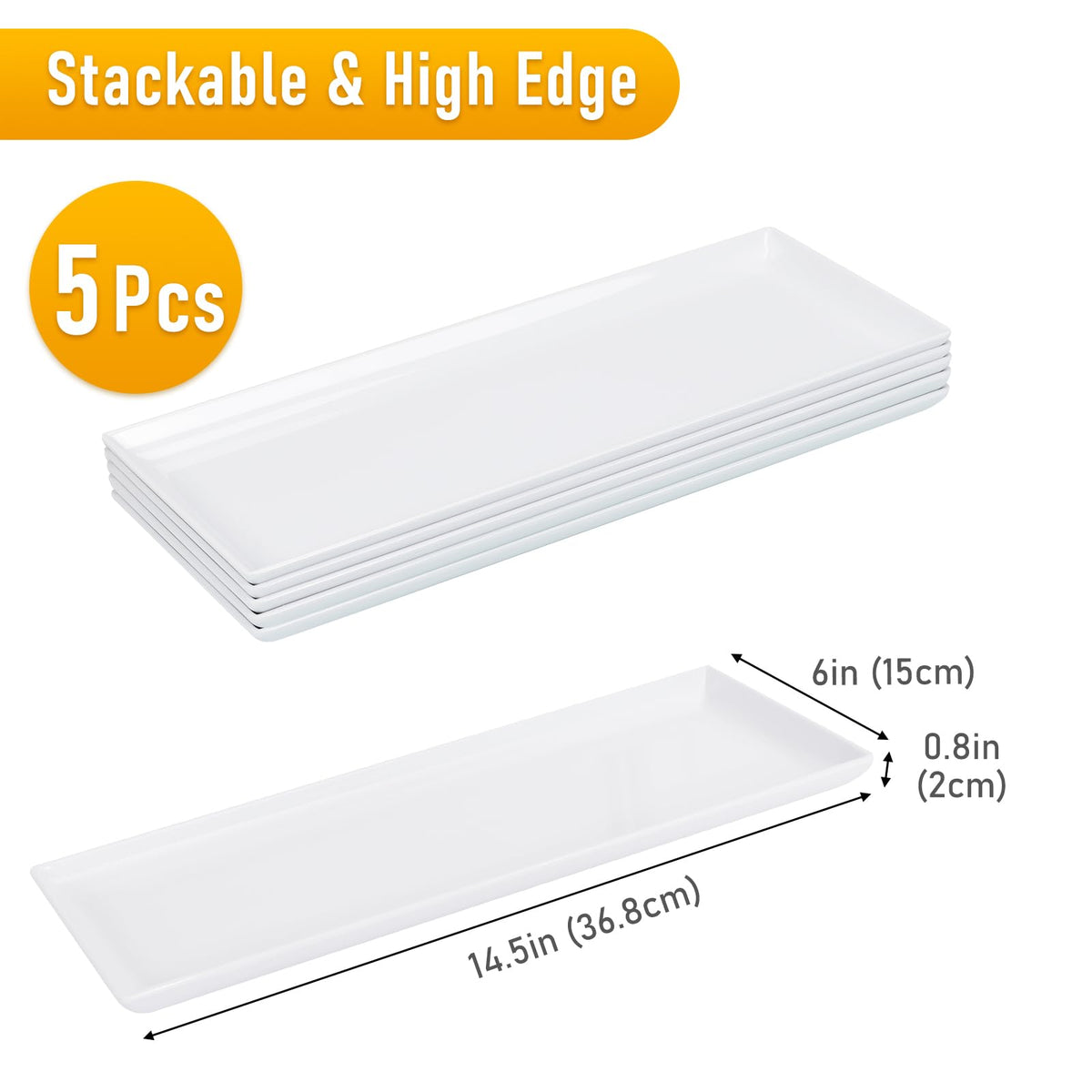 Moretoes melamine white tray set 5pc for sturdy entertaining.