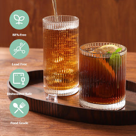 Moretoes ribbed glass set for beer, juice, or smoothies