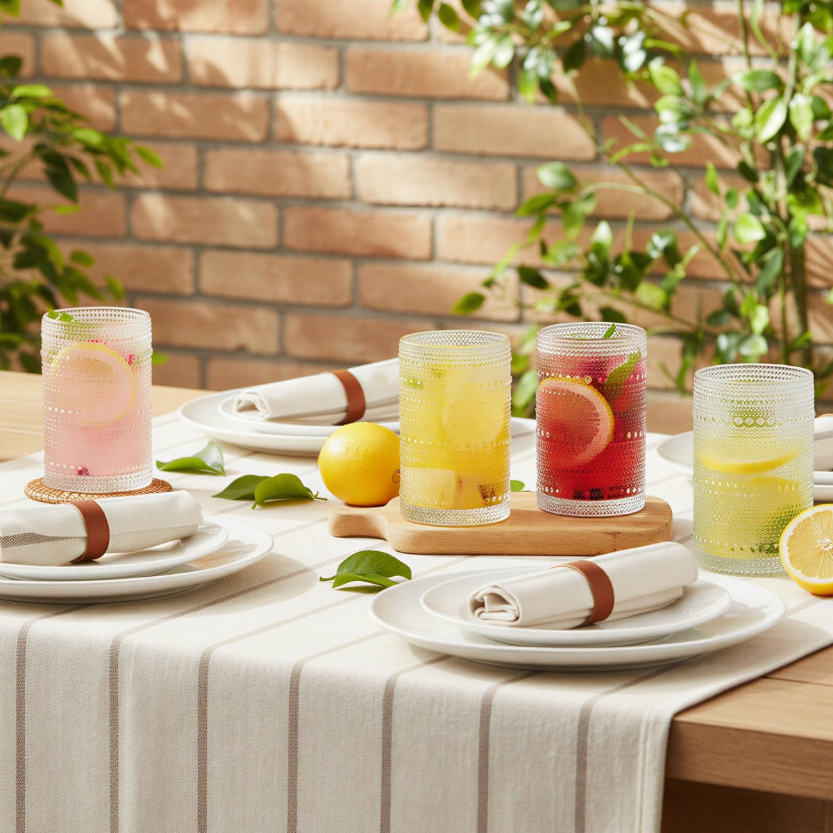 Versatile set suitable for whiskey, beer, juice, milk, and mixed drinks.