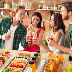 Moretoes party-appetizer display trays enhance weekend celebrations.