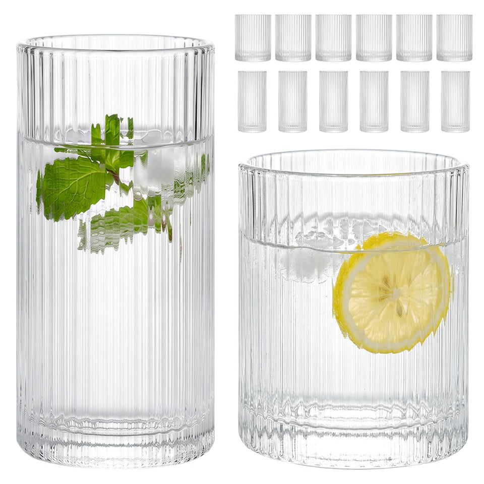 Moretoes ribbed highball glass 12oz ideal for cocktails and cold drinks