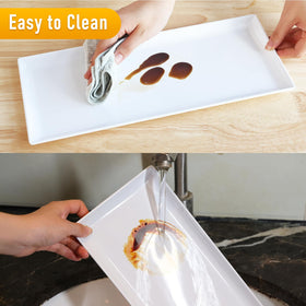 Moretoes stackable trays save cabinet space during gatherings.