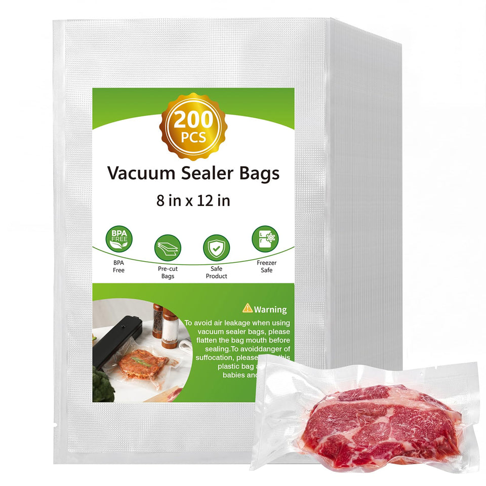 Moretoes vacuum bags 200pcs 8x12 for extended freshness.