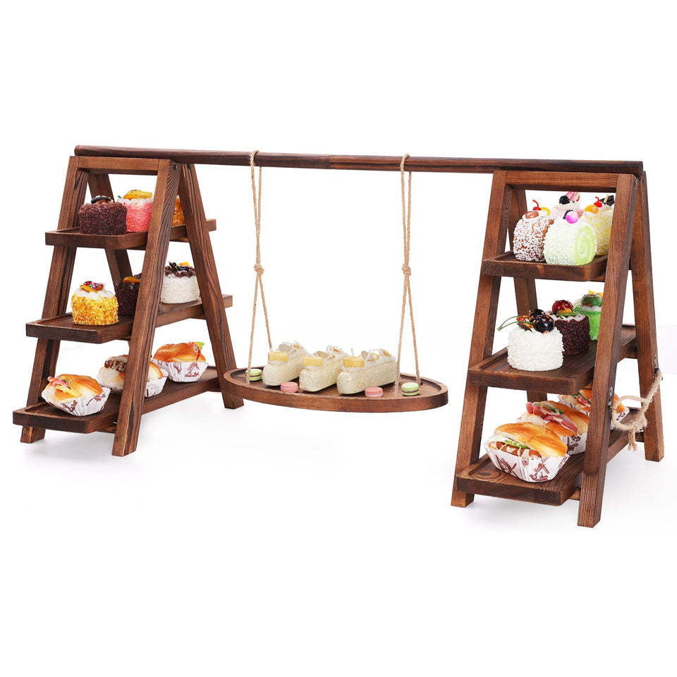 MORITECK 3-tier dessert stand with swing frame for elegant cupcake displays.