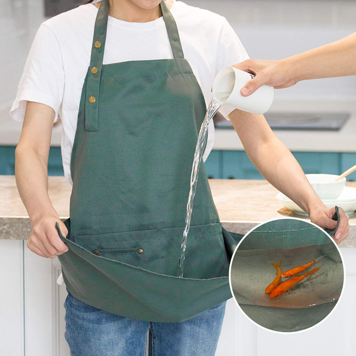 MORNITE apron features adjustable neck strap for a comfortable fit.