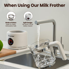 Morpilot frother with heat‑resistant handle stays cool to touch