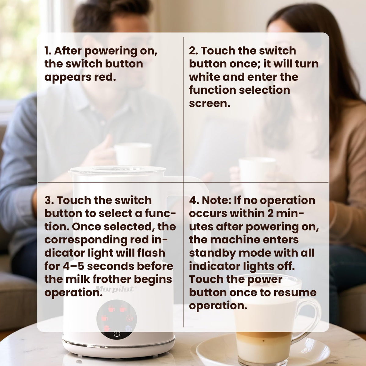 Morpilot frother kit includes brush and manual for quick setup