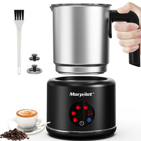 Morpilot large electric milk frother with stainless steel jug for cafe-style foam at home