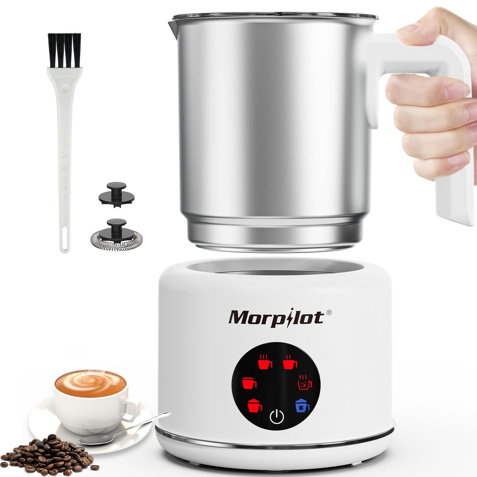 Morpilot large milk frother in use for creamy latte foam