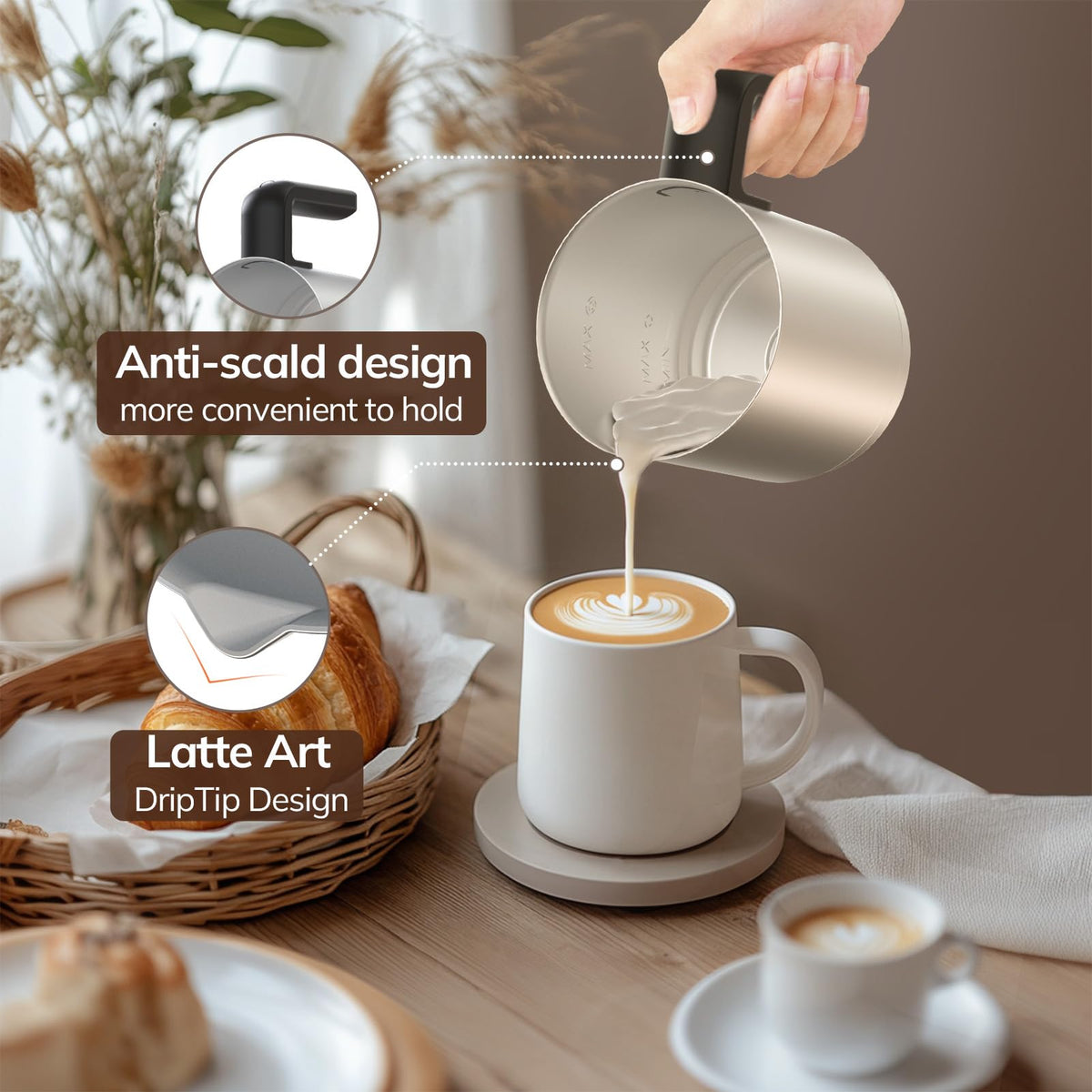 Morpilot hot chocolate in cup produced by frother