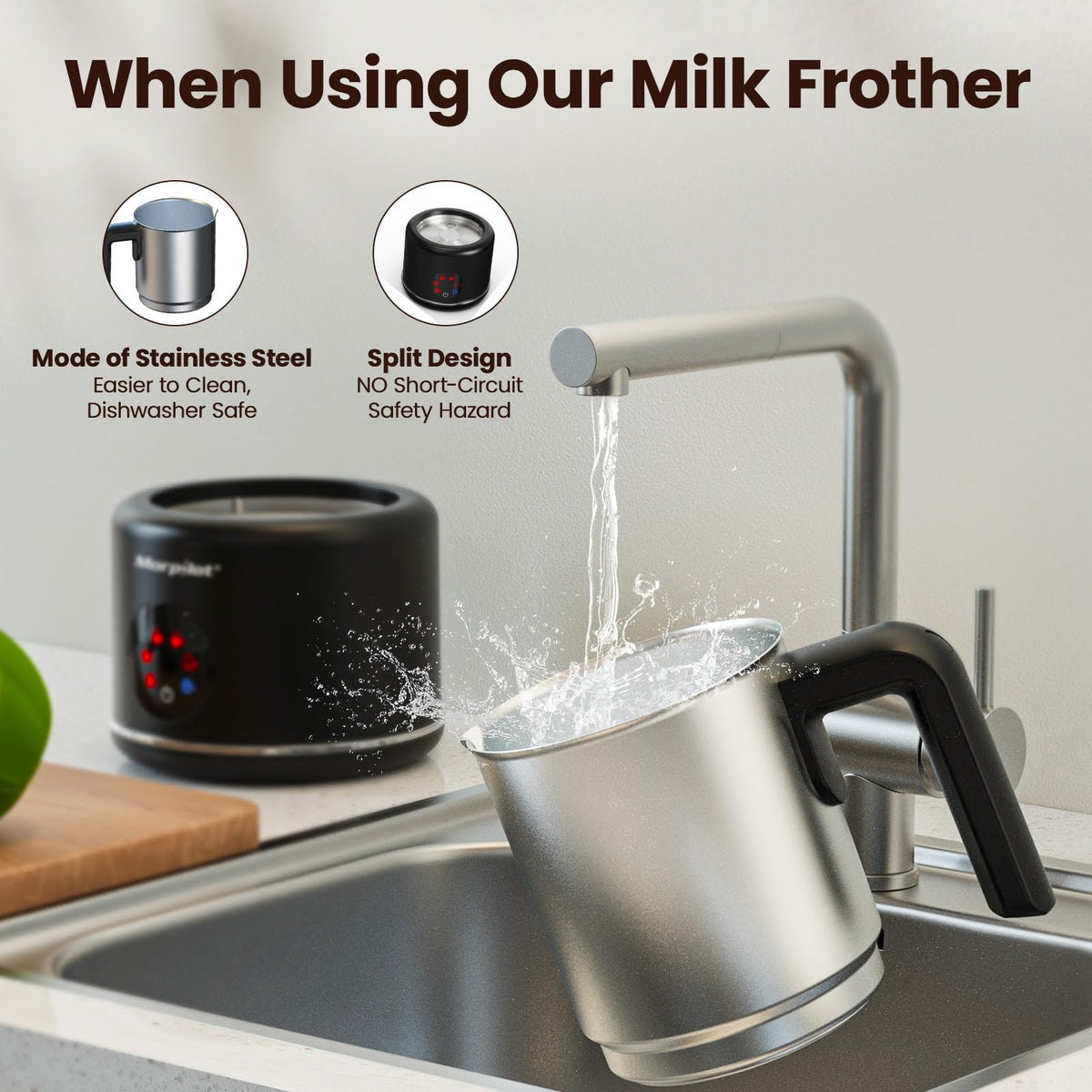 Morpilot warm milk in cup setting for easy sipping