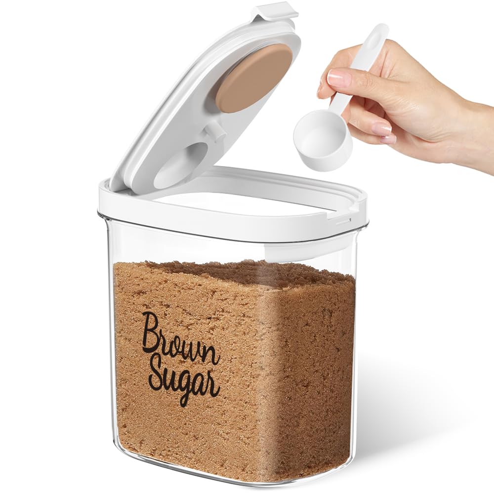 Moryimi brown sugar keeper container with clear body for easy freshness checks.