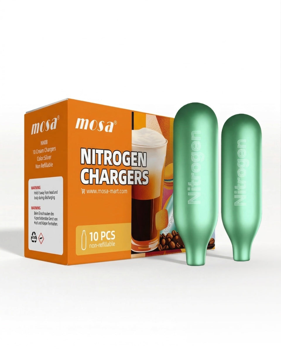 Mosa 2G nitrogen chargers in packaging for nitro coffee setup