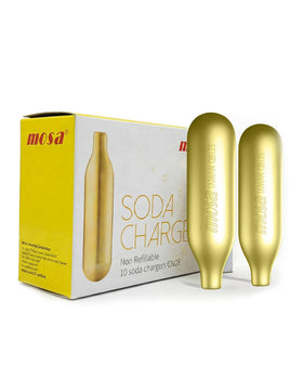 Mosa 8g CO2 chargers in a 10-pack ideal for easy home carbonation and sparkling drinks.