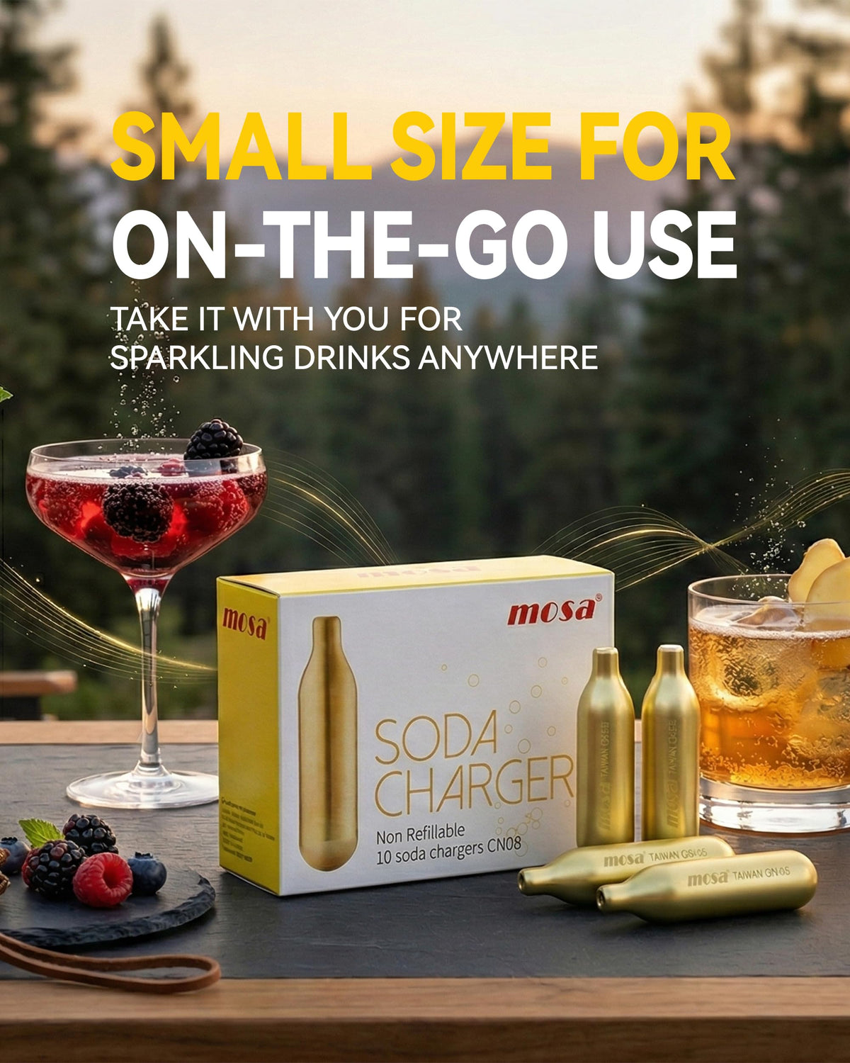 Mosa compact 8g soda charger storage keeps cartridges organized and within reach.