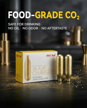 Mosa lemon soda with CO2 cartridge highlights fresh, zesty beverages at home.