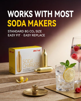 Mosa CO2 cartridges for soda maker, easy install and quick refreshments.