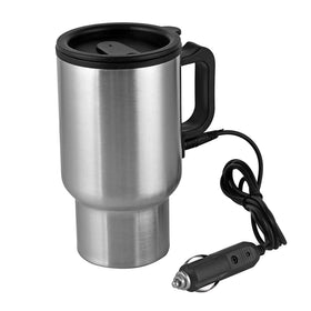 MOSANDON heated mug 12V cap plug demonstrates car-ready warming for on-the-go beverages.