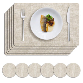 MOSAYT faux leather placemats beige set protects table surfaces daily.