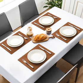 MOSAYT faux leather placemats demonstrate heatproof performance for hot dishes.