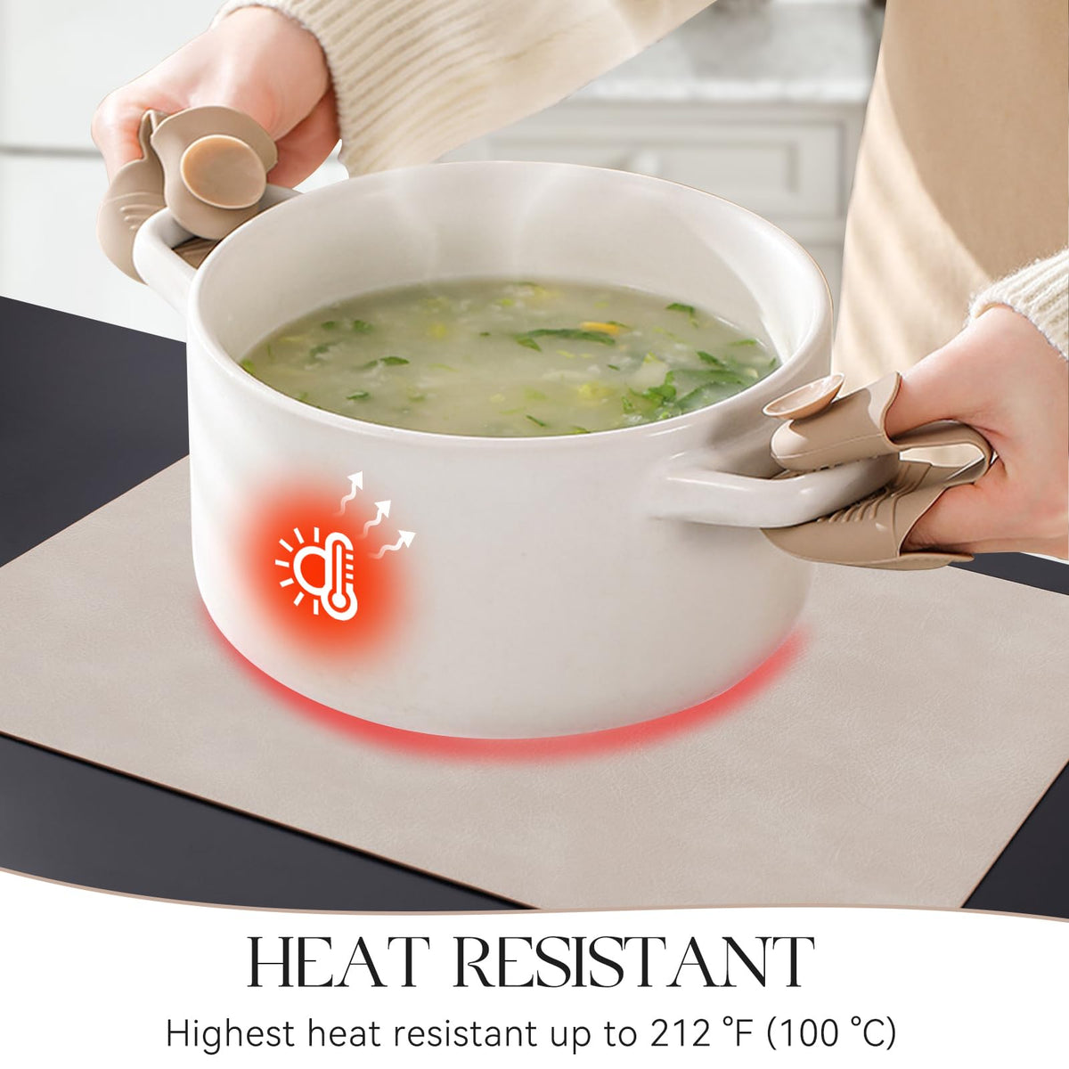 MOSAYT heat-resistant placemat supports hot dishes up to 212°F