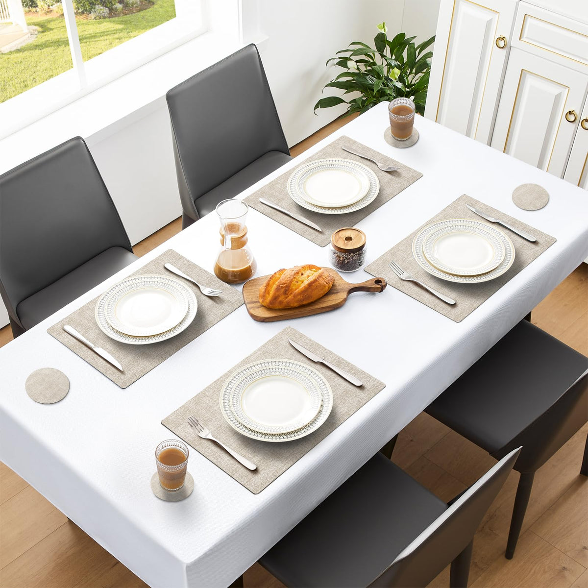 MOSAYT indoor outdoor placemats beige versatile for any setting.