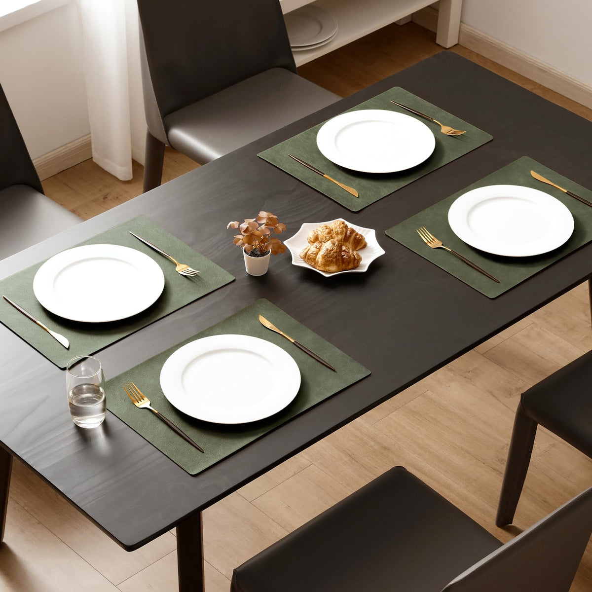 MOSAYT olive green placemats with wipeable surface for easy cleanup