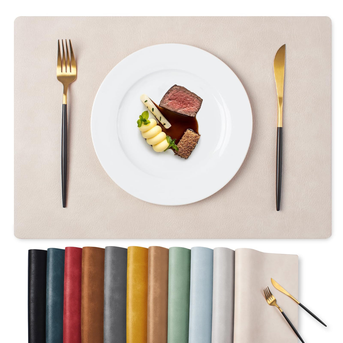 MOSAYT vinyl placemats beige set protects tables while adding style