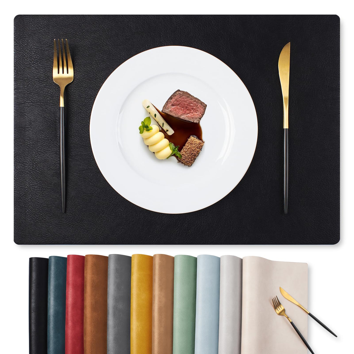 MOSAYT vinyl placemats reveal textured faux leather for stylish protection.