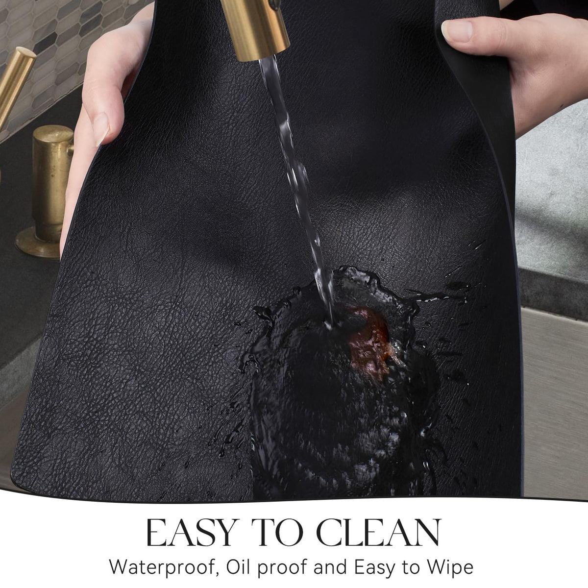 MOSAYT faux leather placemats wipe clean with a damp cloth.