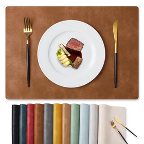 MOSAYT vinyl placemats show the faux leather texture for elegant dining protection.