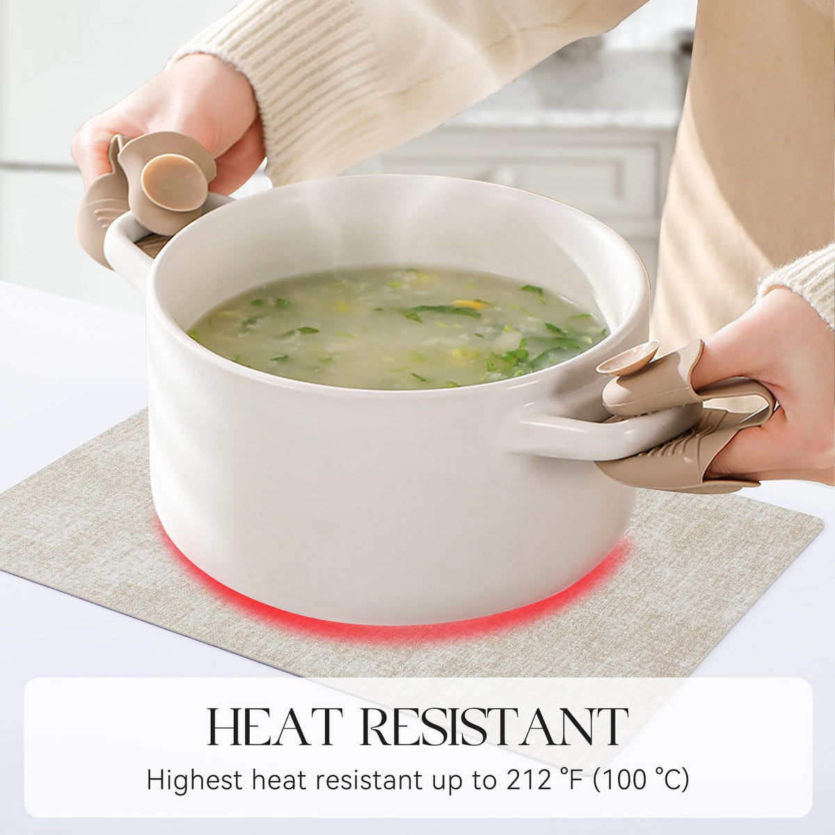 MOSAYT waterproof placemats beige resist stains for easy cleanup.
